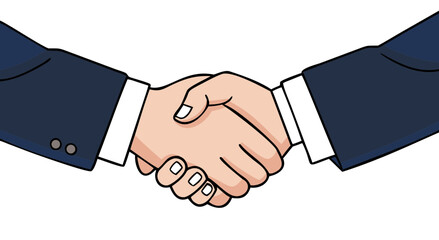 Two business people in suits shaking hands firmly symbolizing a successful agreement and partnership collaboration
