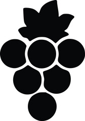 Silhouette of a bunch of grapes with a leaf, presented in a simple, graphic style.