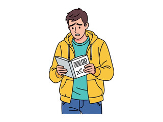 Puzzled Reader: A young individual grapples with complex instructions, furrowing their brow in thought as they study a manual.