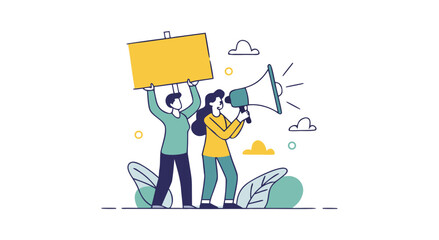 Protesters rally with signs and megaphone advocating for social change and public awareness