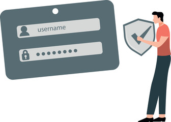  A man holds a shield while displaying a username, symbolizing protection and identity in a digital context.