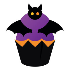 Whimsical halloween cupcake featuring a chocolate cake base adorned with decorative bat wings and frosting details