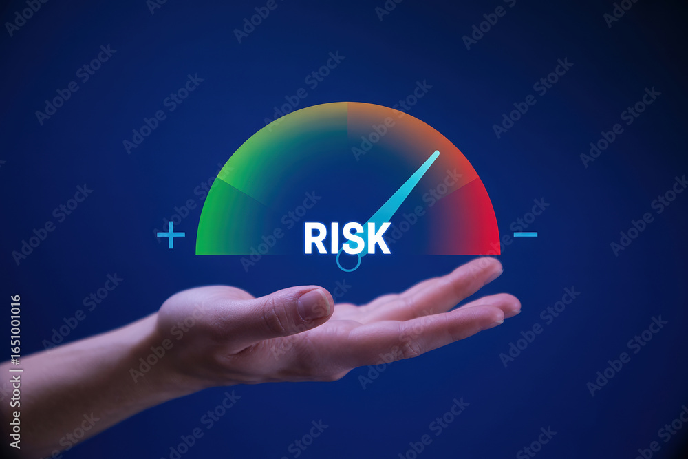 Poster risk assessment gauge addressing low feedback and evaluating potential dangers with a balanced scale