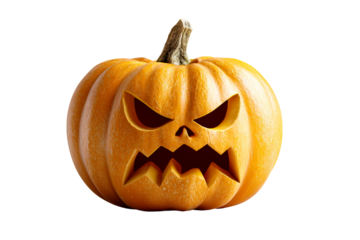 Scary carved pumpkin with a fierce expression