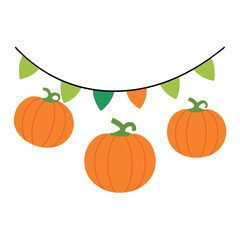 Charming halloween pumpkin garland featuring vibrant orange pumpkins with green accents perfect for festive decorations and seasonal designs