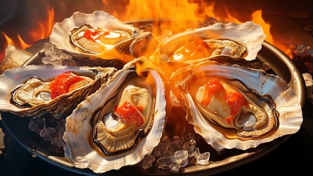 Grilled Oysters with Herbs on Open Flame
