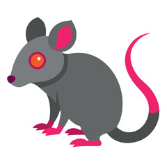Whimsical halloween rat illustration with striking red eyes soft grey fur and a vibrant pink tail perfect for spooky themed designs