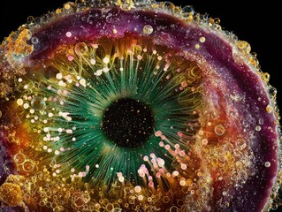 Eye-like macro, vibrant colours,  fluid,  abstract