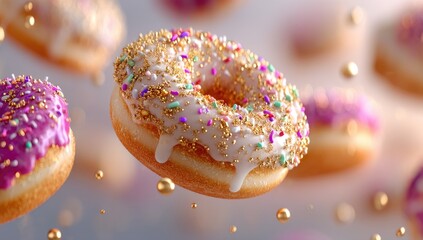 Floating donuts in a sweet, dreamy display