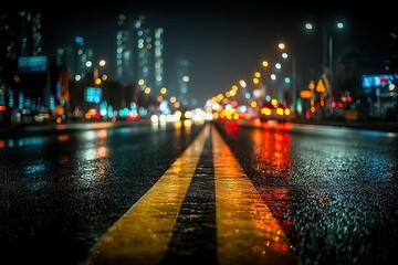Obraz premium City street at night, wet asphalt (1)