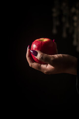Portrait of a witch holding an apple in her hand