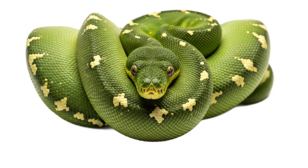 Closeup Portrait of a Green Python Coiled Gracefully in Natural Habitat