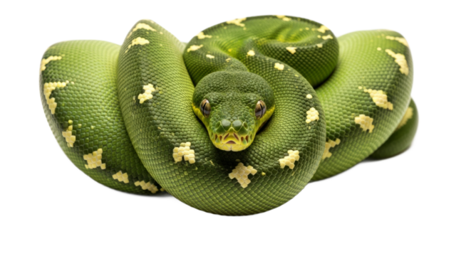 Closeup Portrait of a Green Python Coiled Gracefully in Natural Habitat