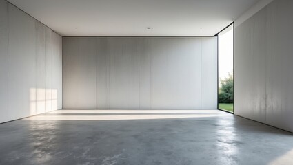 Obraz premium Empty modern interior space with large open window and natural light, minimalistic design.