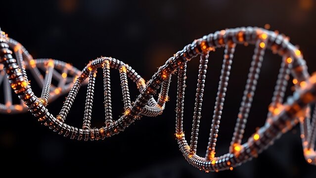 A DNA helix woven from mathematical formulas, entwining all known life within its spiral.
