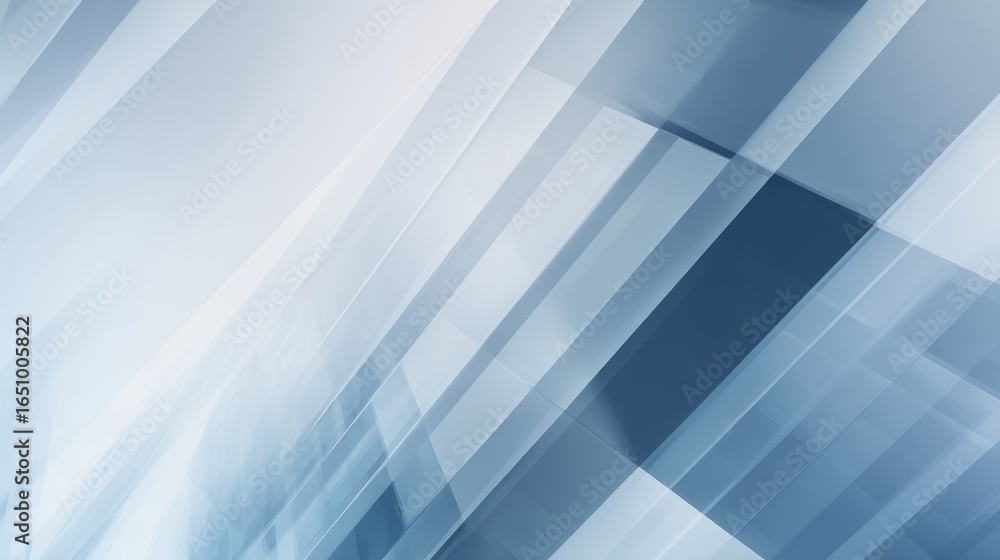 Poster abstract blue and white geometric background with layered translucent shapes creating depth and move