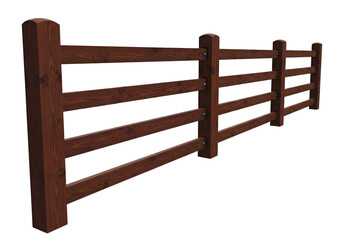 Naklejka premium Wooden Fence Panel with Three Horizontal Rails and Tall Posts for Garden or Boundary Definition