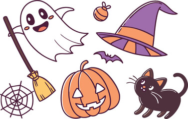 Cute Halloween Cartoon Doodle Set