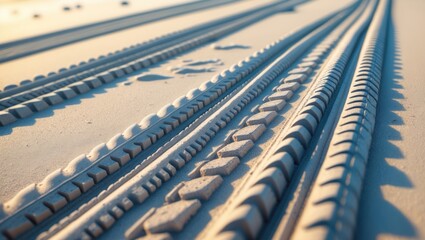 Fototapeta premium Close-up of railway tracks on a sunny day.