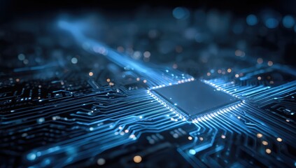 Close-up circuit board with chip