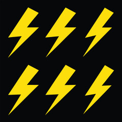 Six bright yellow lightning bolts on a black background
