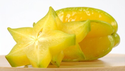 sliced star fruits on a white background