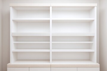 Minimalist white shelving unit offers clean lines and spacious a