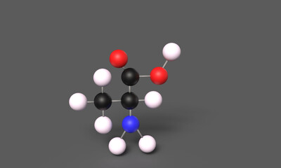 3D Illustration Amino Acid Alanine Ball and Stick Model