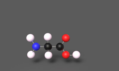 3D Illustration Amino Acid glycine Ball and Stick Model