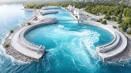 Reservoir Structure Design with Weir and Blue Water Engineering and Technology Visualization
