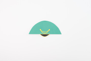 Minimalist green semicircle with abstract yellow and black ornament, ideal for branding, fashion,...