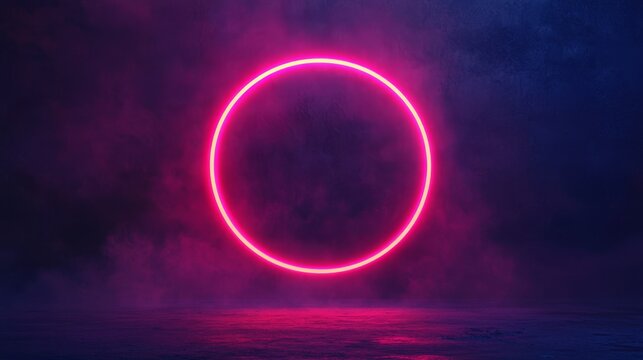 A glowing pink circle surrounded by dark, mystical hues, creating an ethereal atmosphere over a smooth surface.