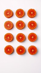 Isolated red and round carrot slices on white background with clipping paths