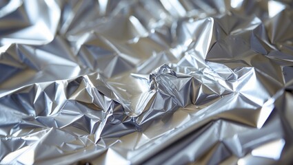 Crinkled aluminum foil surface with shiny, wrinkled texture.