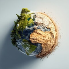 Fototapeta premium Climate change Earth split half green half desert
