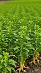 Obraz premium Young carrot plants organized in tidy rows within a field