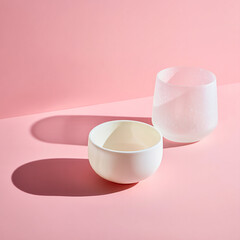 Elegant Simplicity White Bowls on Pink Background Still Life Minimalist