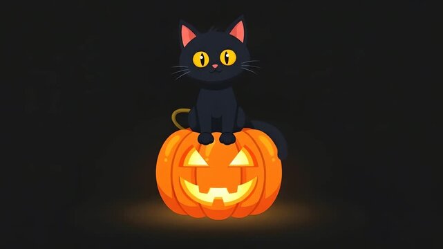 Black cat sitting on a jackolantern