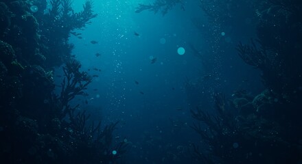 Obraz premium Deep Ocean Mystery: Underwater Realm - Serene underwater scene, symbolizing mystery, tranquility, depth, life, and the unknown. Deep blue tones create a sense of awe