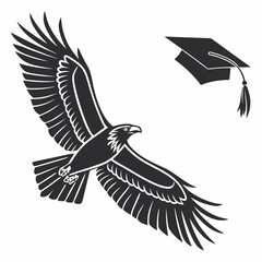 Obraz premium Flying eagle and graduation cap bird wings