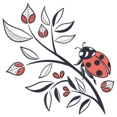 Ladybug on branch with leaves insect floral