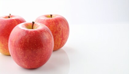 Three Red Apples with Yellow Accents on Glossy White Surface