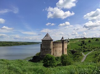 Khotyn Castle fortress. castle in Ukraine. Castle on the banks of the Dniester River. castle on the...