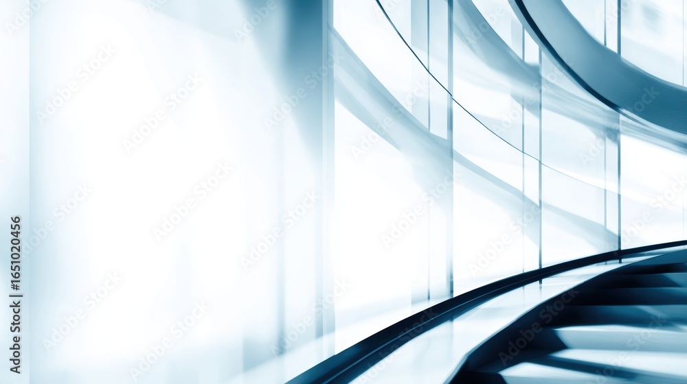 Poster abstract architectural design featuring smooth curves and reflective surfaces in a modern setting