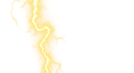 Yellow and White Bright Lightning Strikes Powerful energy isolated on a Transparent Backdrop