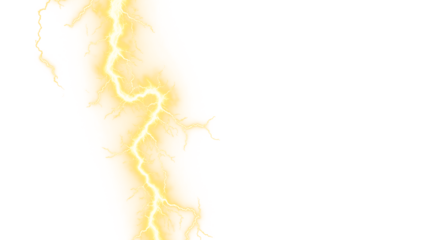 Yellow and White Bright Lightning Strikes Powerful energy isolated on a Transparent Backdrop