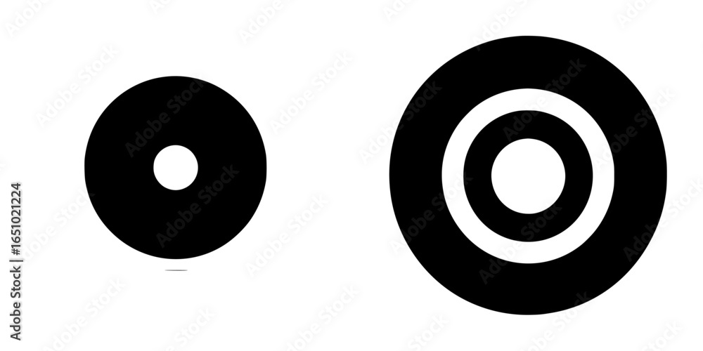 Poster circles in varying sizes demonstrating shape and design contrast in black and white color scheme