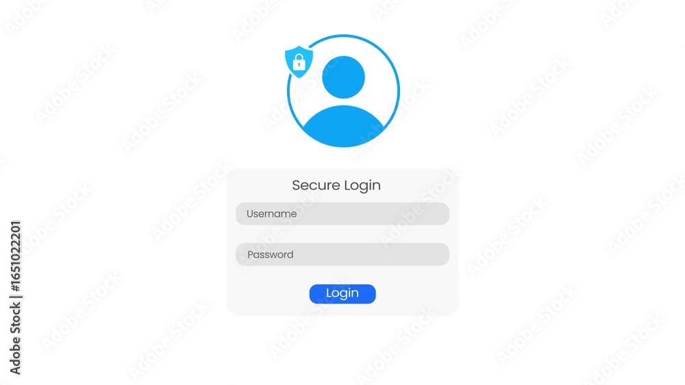 Poster secure login profile of a user with lock shield showing protection, 4k animation. username, password