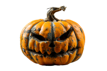 Scary Jack o Lantern with Grimacing Face and Textured Rind