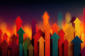 Colorful wooden upward arrows, abstract background